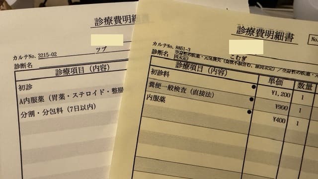 ハムスターの病院代の領収書
