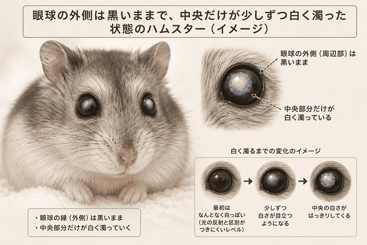 目が白く濁ったハムスターのイメージ